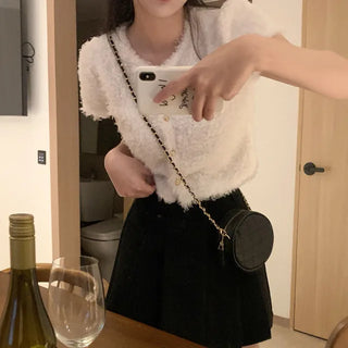 Boa fur cropped blouse