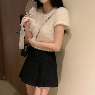 Boa fur cropped blouse