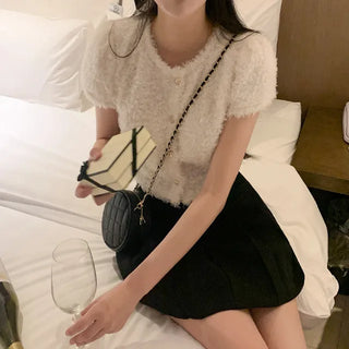 Boa fur cropped blouse