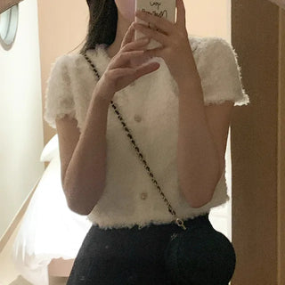 Boa fur cropped blouse