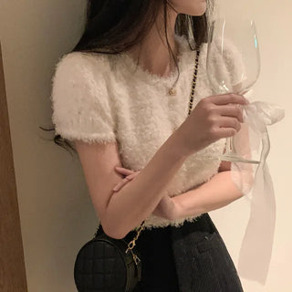 Boa fur cropped blouse