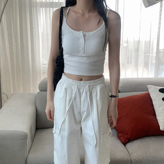 [With built-in cups] Button-up sleeveless top