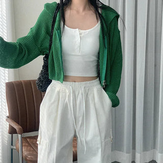[With built-in cups] Button-up sleeveless top