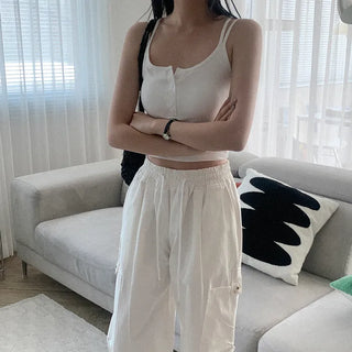 [With built-in cups] Button-up sleeveless top