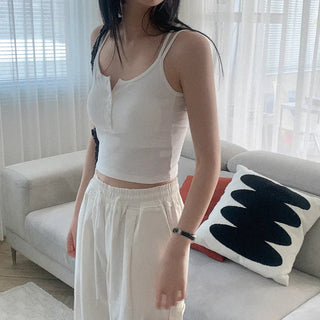 [With built-in cups] Button-up sleeveless top