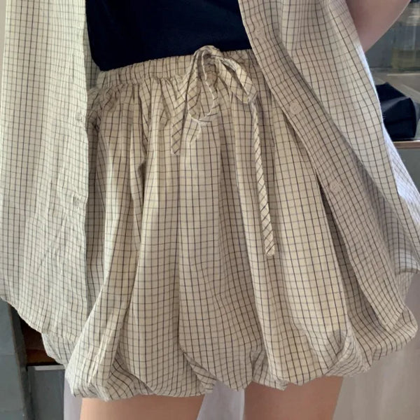 Balloon Ribbon Shirring String Mini Skirt