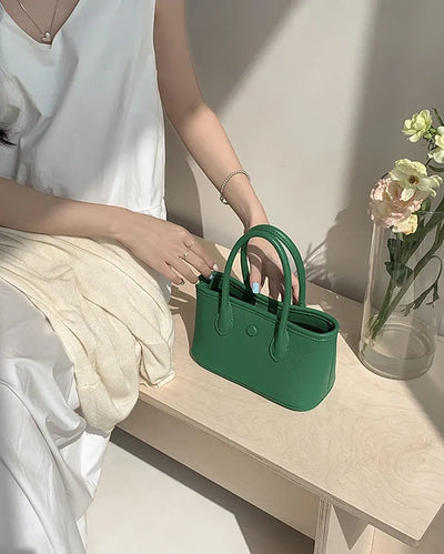 Button Square Leather Mini Tote Bag