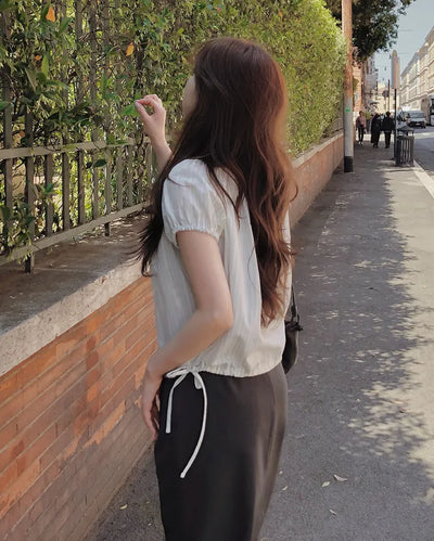 Striped Border Short-Sleeve Blouse