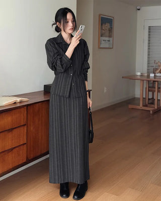 (set) Striped shirt & skirt set