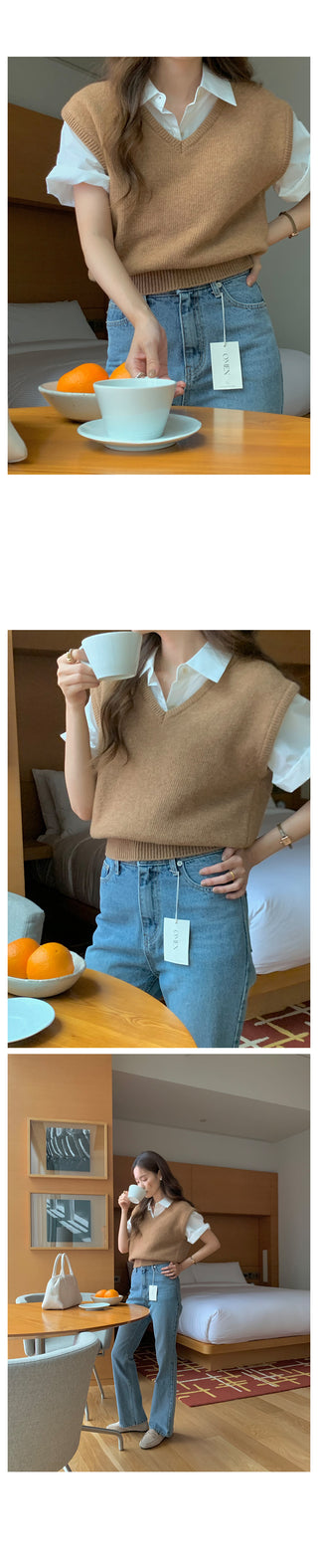 V-neck knit vest (9 colors)