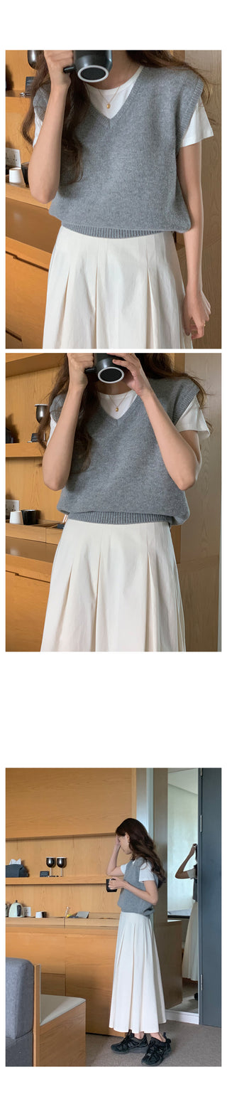 V-neck knit vest (9 colors)