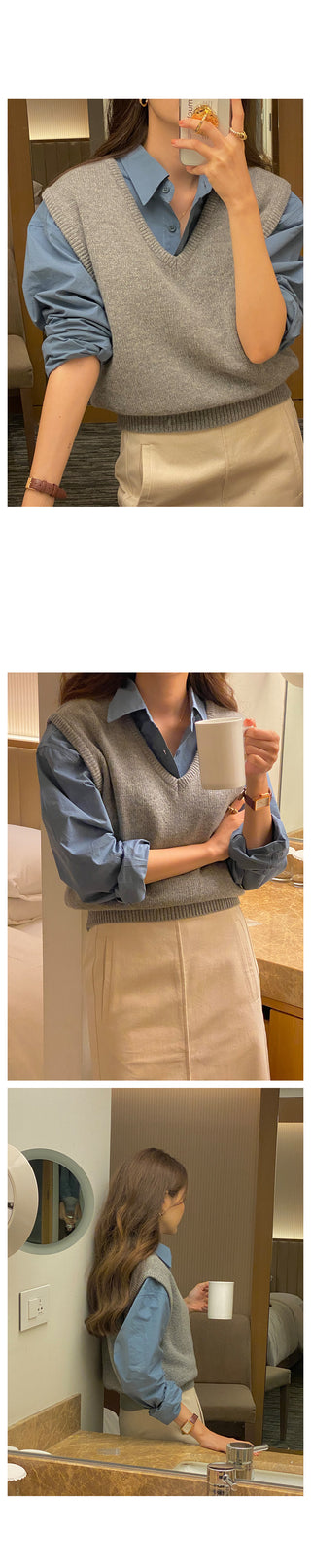 V-neck knit vest (9 colors)