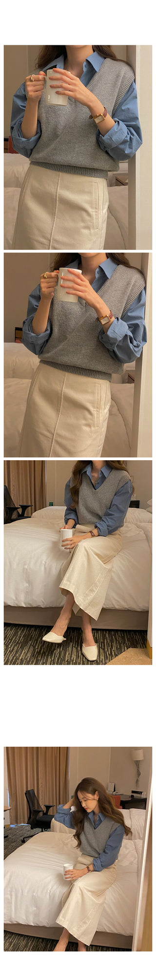 V-neck knit vest (9 colors)