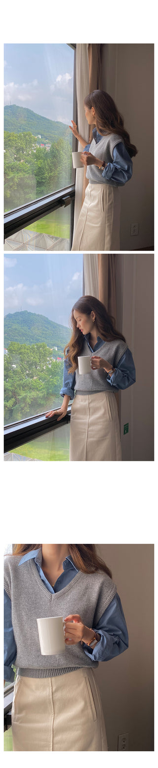 V-neck knit vest (9 colors)