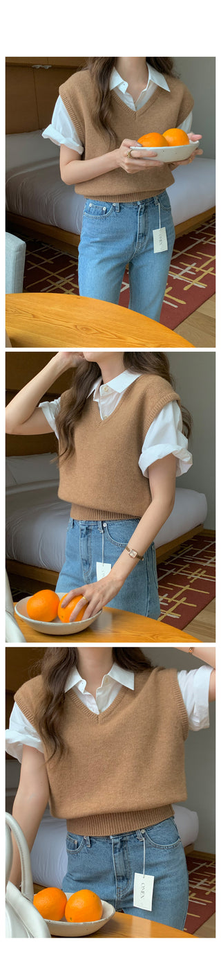 V-neck knit vest (9 colors)