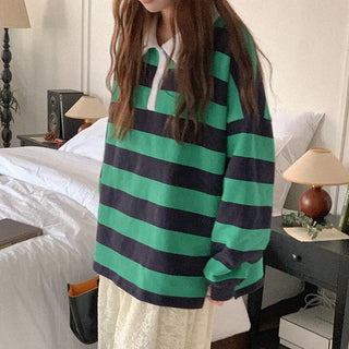 Fleece-lined striped sweatshirt