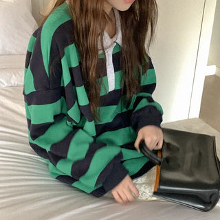 Fleece-lined striped sweatshirt