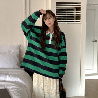 Fleece-lined striped sweatshirt
