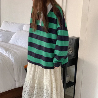 Fleece-lined striped sweatshirt