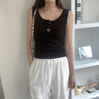 Ribbed button sleeveless