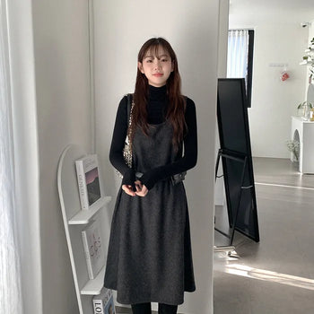 Fleece-lined ribbon midi dress