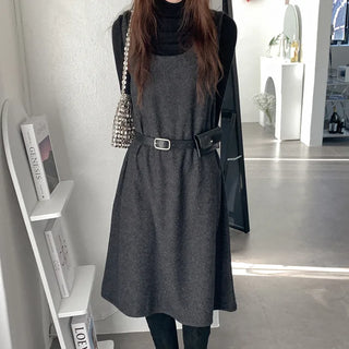 Fleece-lined ribbon midi dress