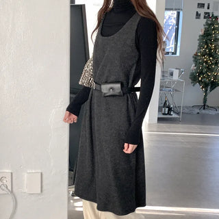 Fleece-lined ribbon midi dress