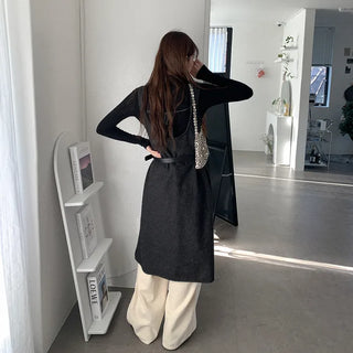Fleece-lined ribbon midi dress