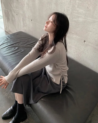 Side Ribbon Slim Square Knit - 4 Colors