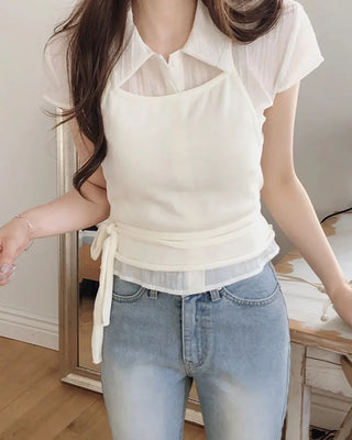 Halter neck knit bustier layered top