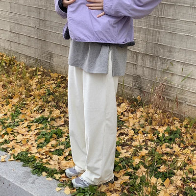 Velour ribbed fleece-lined elastic waist pants