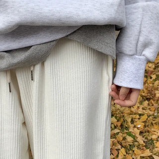 Velour ribbed fleece-lined elastic waist pants