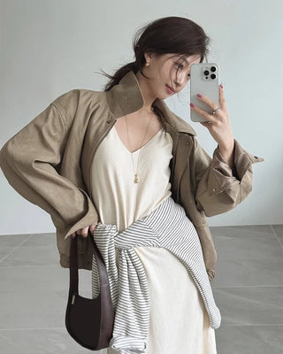 ONLYSLOW. Matte Suede Leather MA-1 Jacket