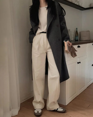 Wide cotton slacks with pleats