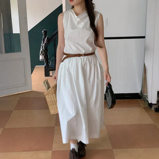 Shirred nylon long camisole dress