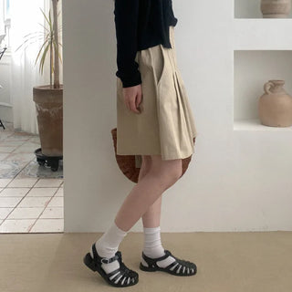 Cotton pleated midi skirt