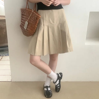 Cotton pleated midi skirt