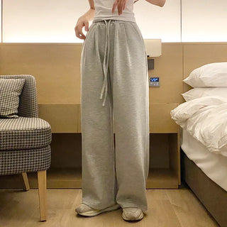 Wide elastic waist high-waist gray training pants