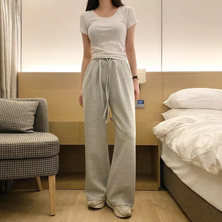 Wide elastic waist high-waist gray training pants