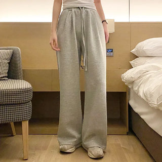 Wide elastic waist high-waist gray training pants