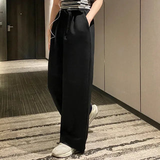Wide elastic waist high-waist gray training pants