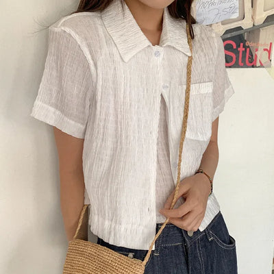 Wrinkle Camisole Short-Sleeve Shirt Set