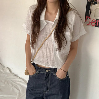Wrinkle Camisole Short-Sleeve Shirt Set