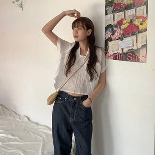 Wrinkle Camisole Short-Sleeve Shirt Set