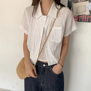 Wrinkle Camisole Short-Sleeve Shirt Set