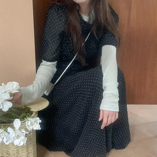 Polka Dot Chiffon Long Dress