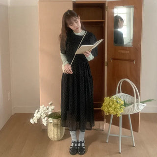 Polka Dot Chiffon Long Dress