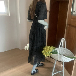 Polka Dot Chiffon Long Dress