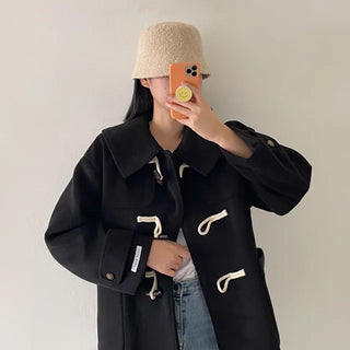 Big Collar Duffle Single Handmade Short Coat