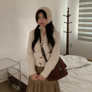 Wool short duffel button cardigan